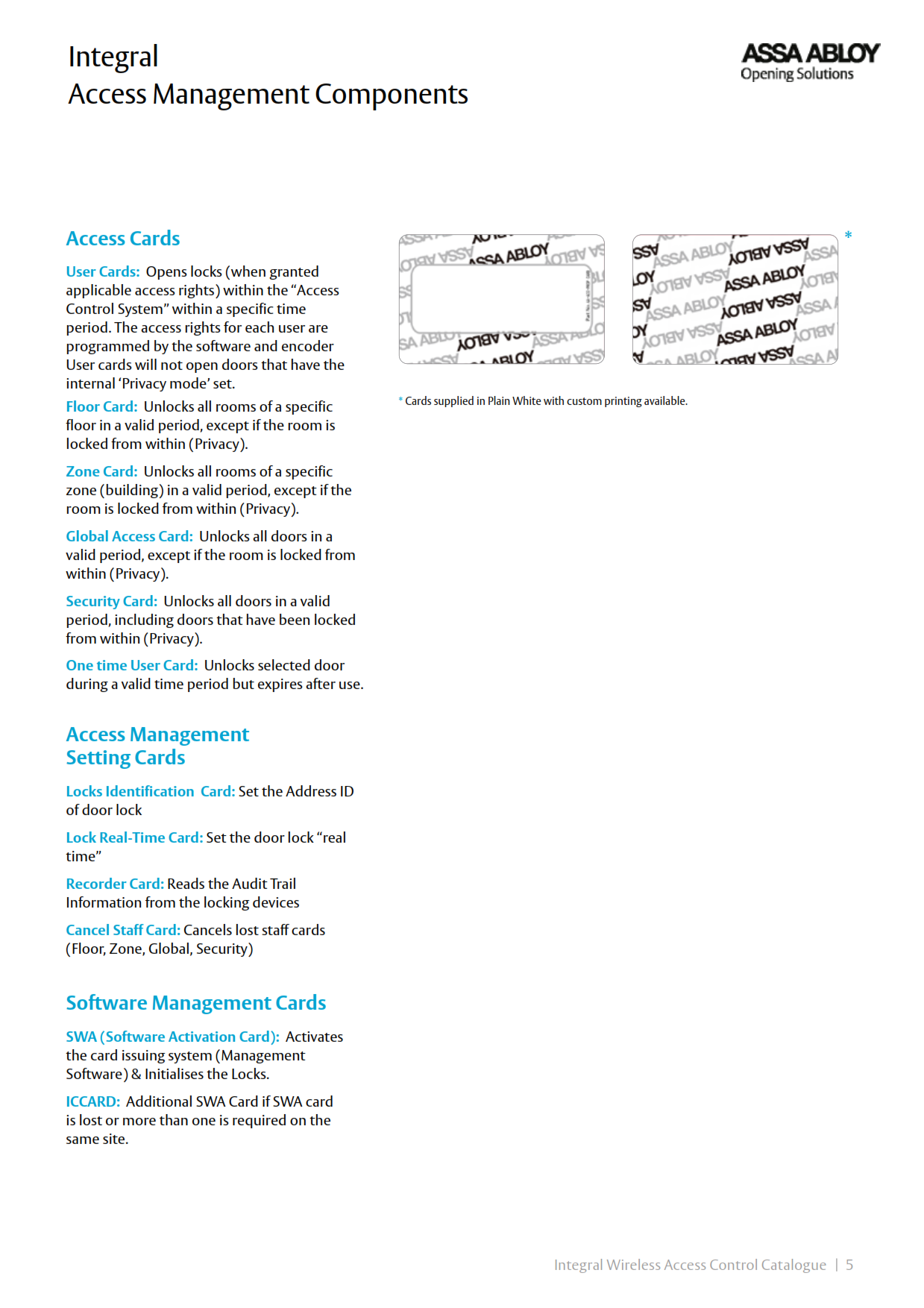 Integral Wireless Access Control catalogue - access management components and cards