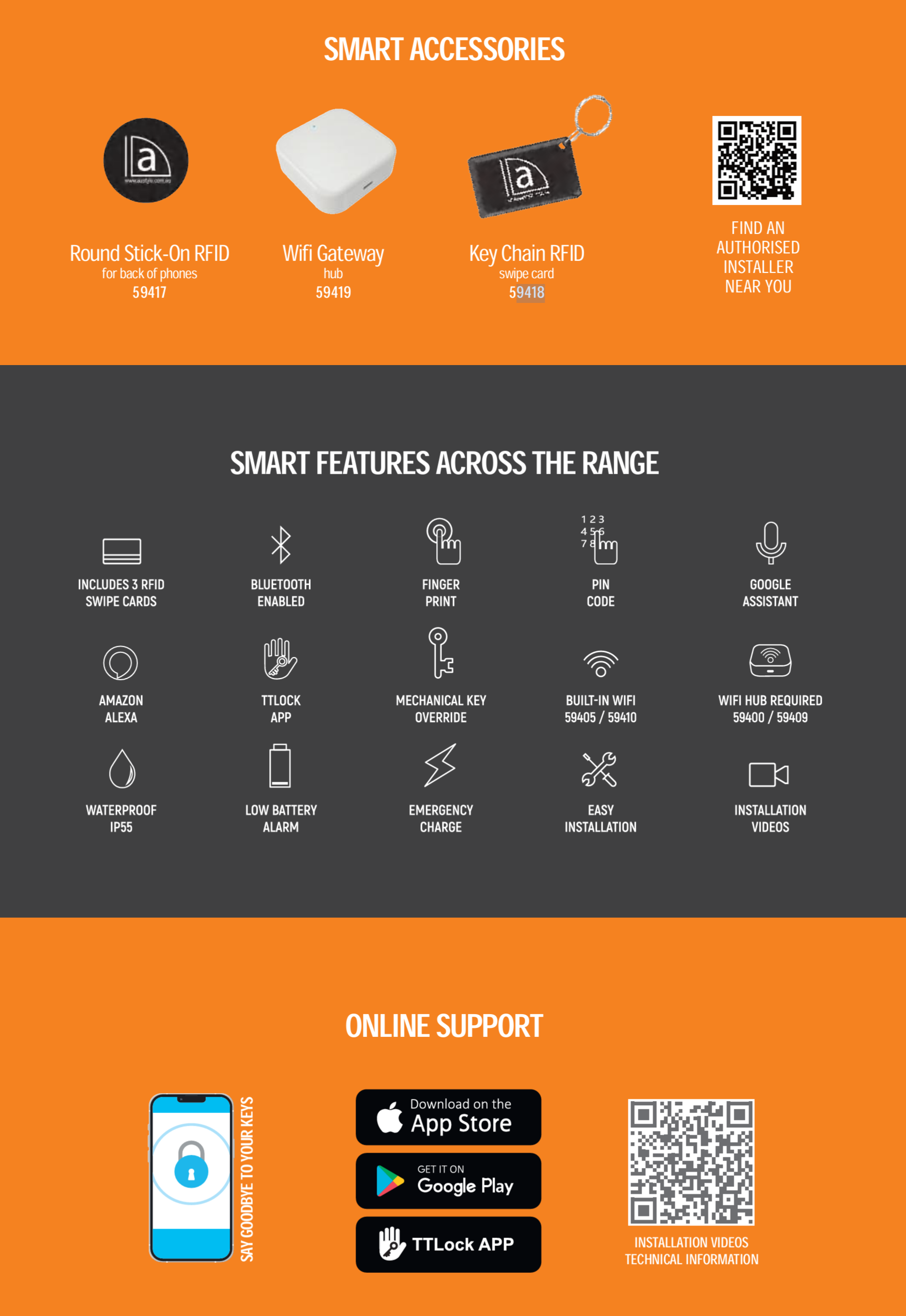 Austyle accessories brochure page showing the 59419 WiFi Gateway Hub and compatible RFID accessories