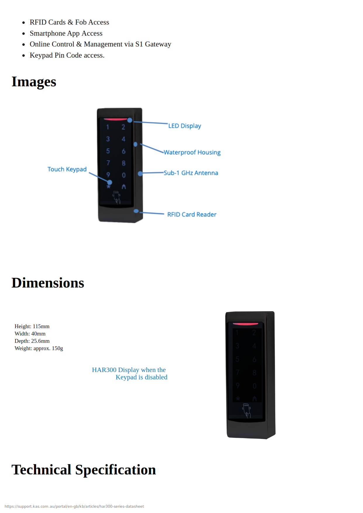 KAS NEO Access Control Installation and Specifications page 2
