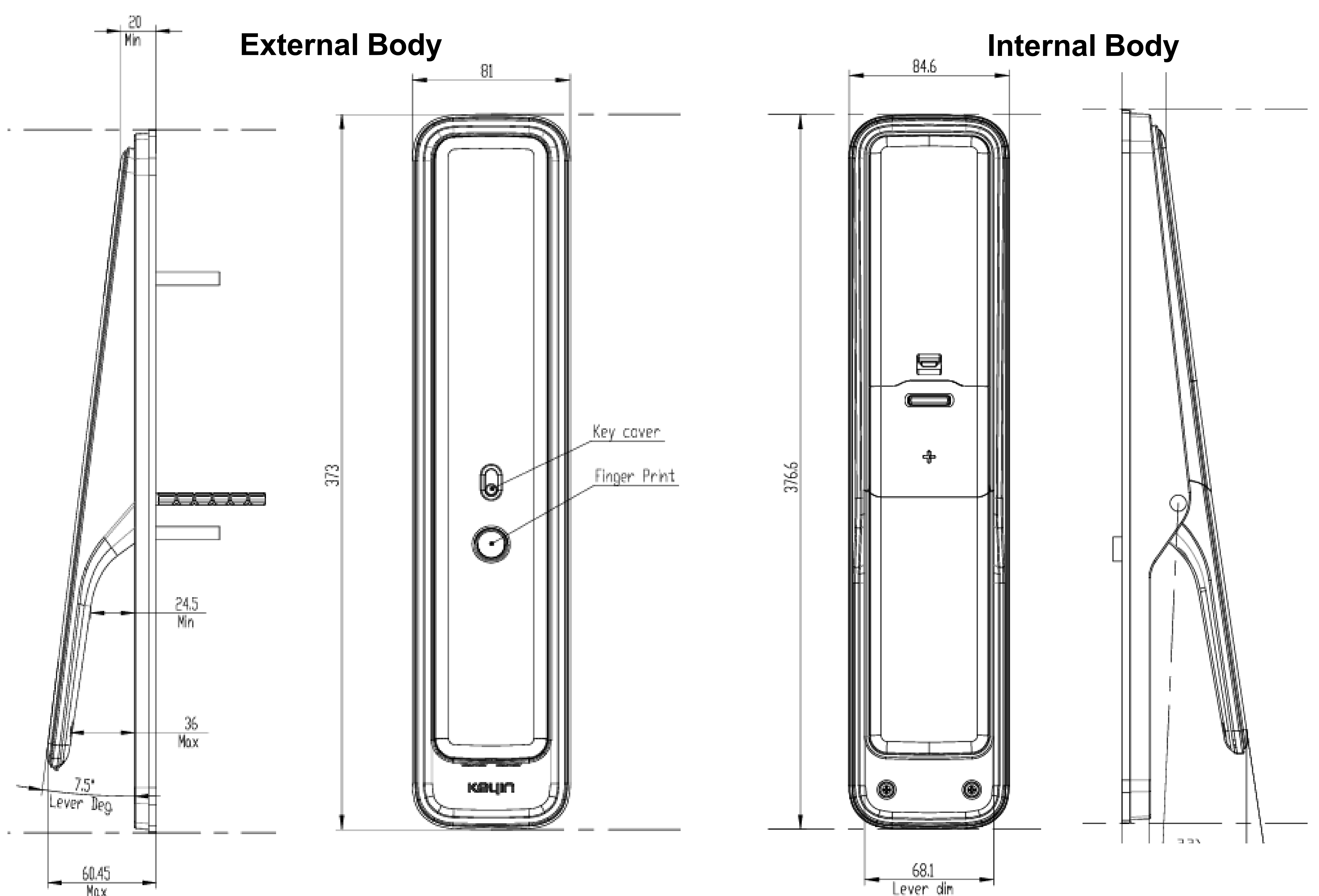 Keyin-L external and internal panel dimensions drawing