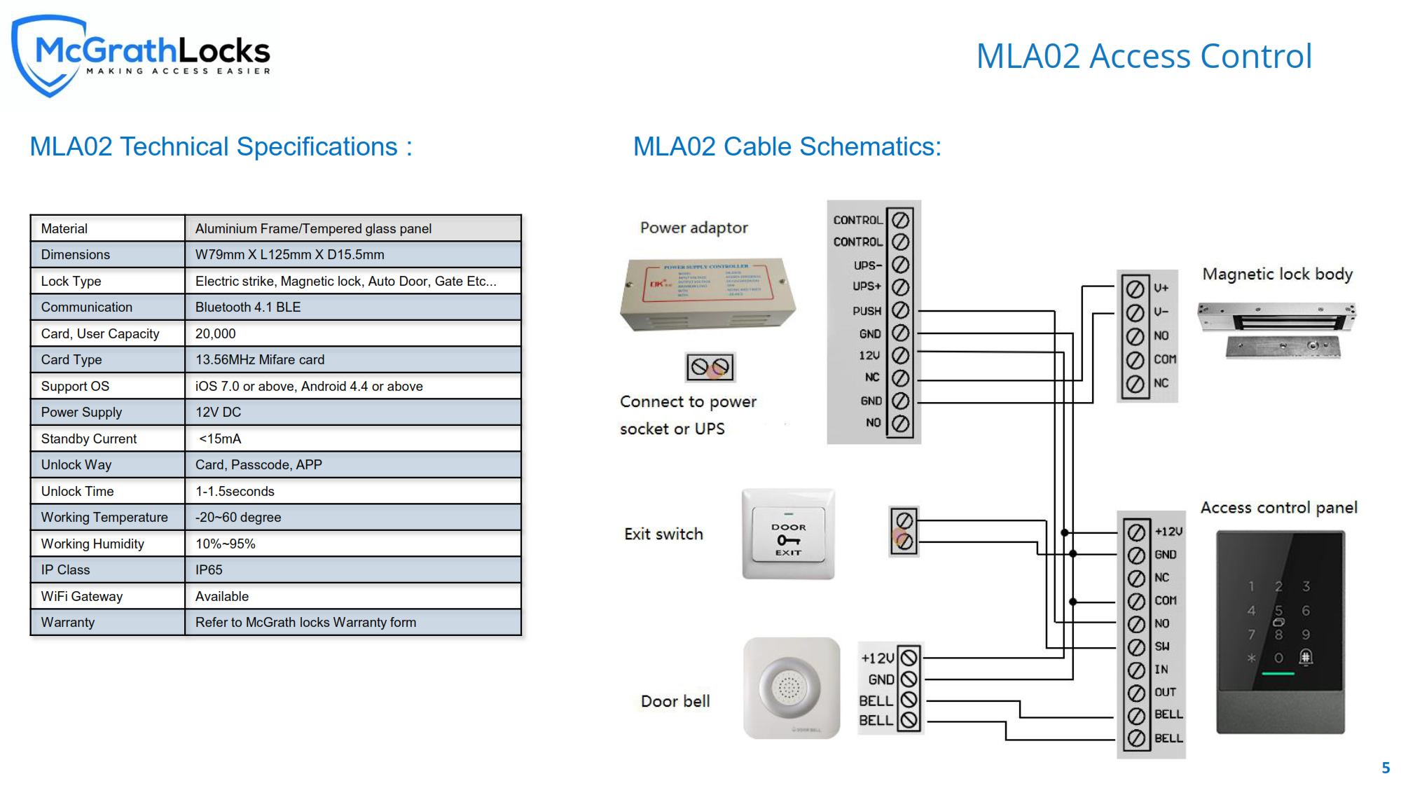 McGrath MLA02 datasheet page 5 - technical specifications and cable schematics