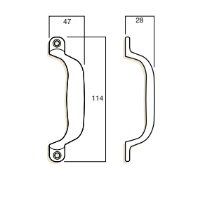 Whitco sliding screen door pull handle dimensional diagram